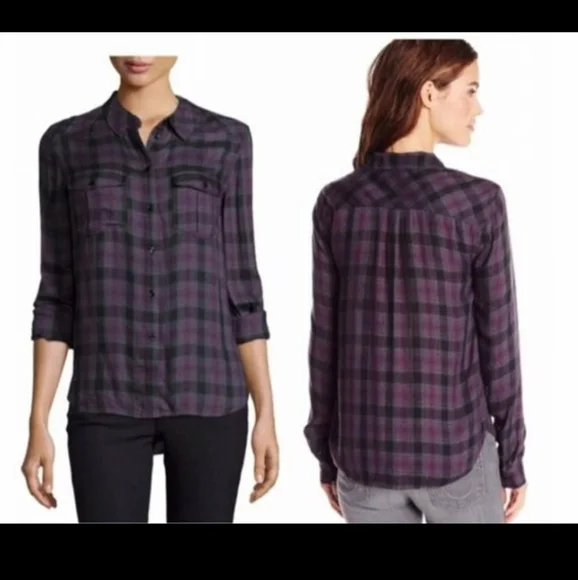 Paige Mya Purple Plaid Flannel Shirt  Grunge Goddess Street Style - Picture 2 of 6